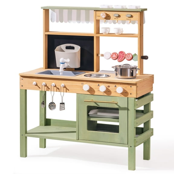 Robud Grass Green Outdoor Play Kitchen, Wooden Monteeori Toys for Kids Outdoor Ages 3+ Years, Green