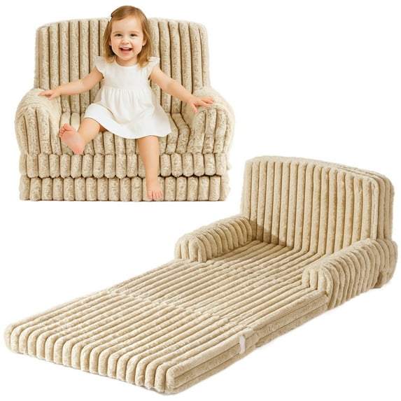 Robud Kids Couch, Extra Wide Kids Sofa, 2 In 1 Convertible Toddler Sofa Chair for Boys and Girls, Square Beige