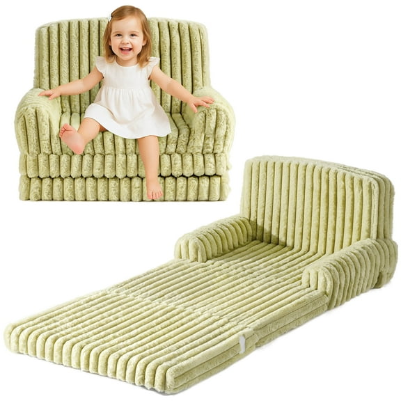 Robud Kids Couch, Extra Wide Kids Sofa, 2 In 1 Convertible Toddler Sofa Chair for Boys and Girls, Square Green