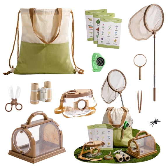 Robud Kids Outdoor Explorer Kit, 12Pcs Bug Catcher Set with Binoculars, Compass Watch & Tools – Adventure Gift for Boys Girls Ages 3-12