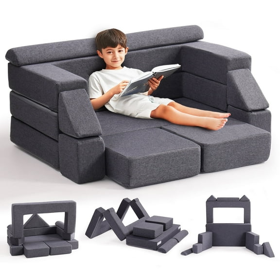 Robud Kids Sofa Modular Kids Play Couch Washable Toddler DIY Sofa for Playroom, Bedroom, Nursery, Gray