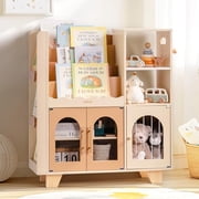 Robud Kids Wooden Bookshelf, All-in-1 Kids Toy Storage Organizer, 6 Cubby Bookcases Toy Chest Finish Space-Saving for Playroom & Bedroom, Caramel