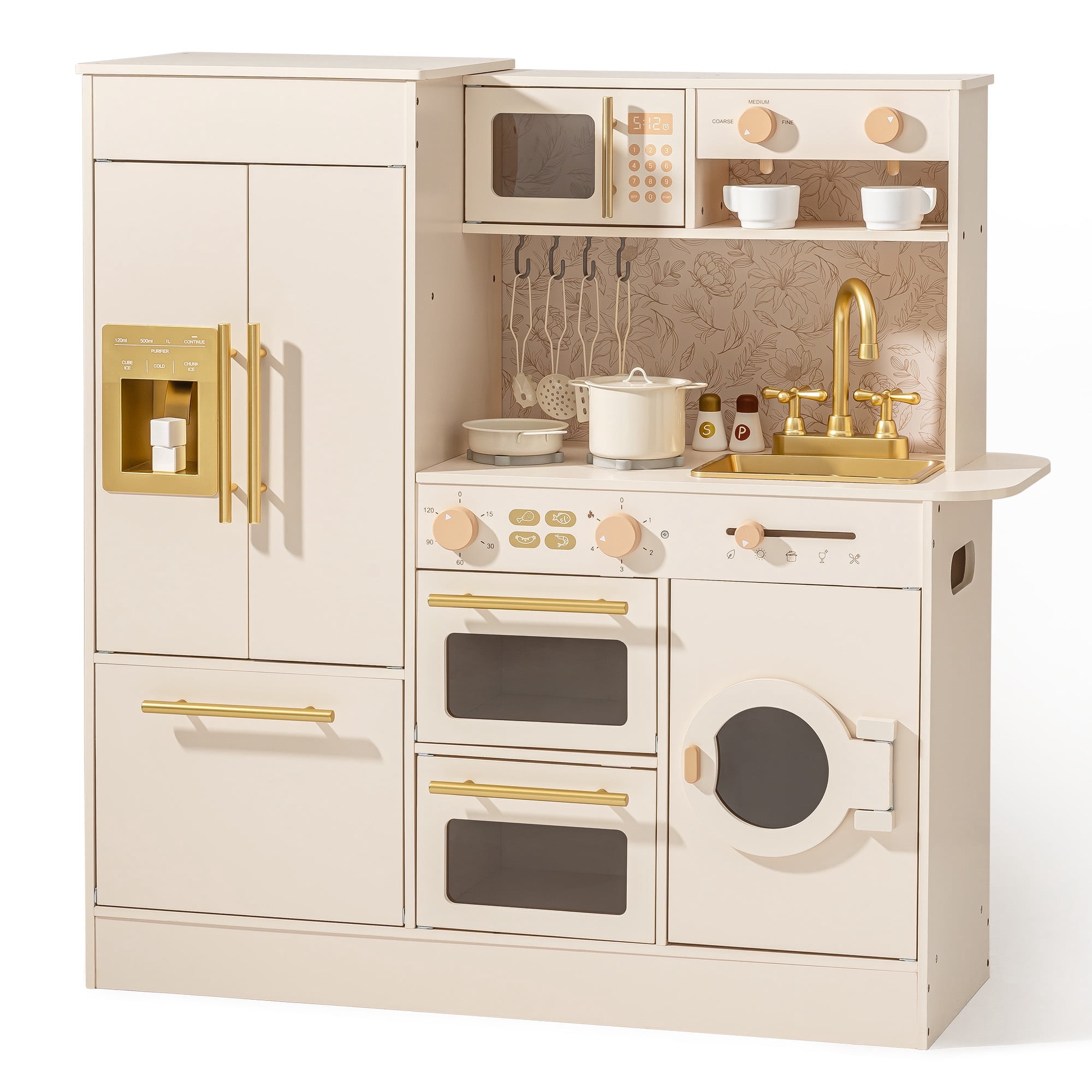 Robud Kids Wooden Floral Kitchen Play Set Pretend Playset Toy with ...