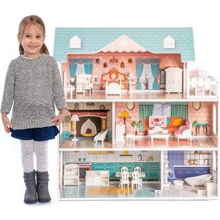 Costway Wooden Dollhouse For Kids 3-Tier Toddler Doll House W/Furniture  Gift For Age 3+