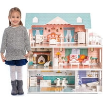 Robud Lady Dream Wooden Dollhouse, 3 Story with Balcony,28 Accessories Toy Gift for 3 +Years Kids Girls