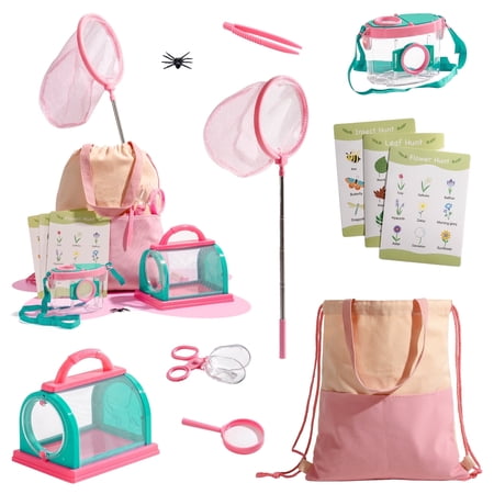 Robud Outdoor Explorer Kit for Kids, 10PCS Bug Catcher Tools, Camping Gear & Adventure Toys Gift for Girls Ages 3-12, Pink