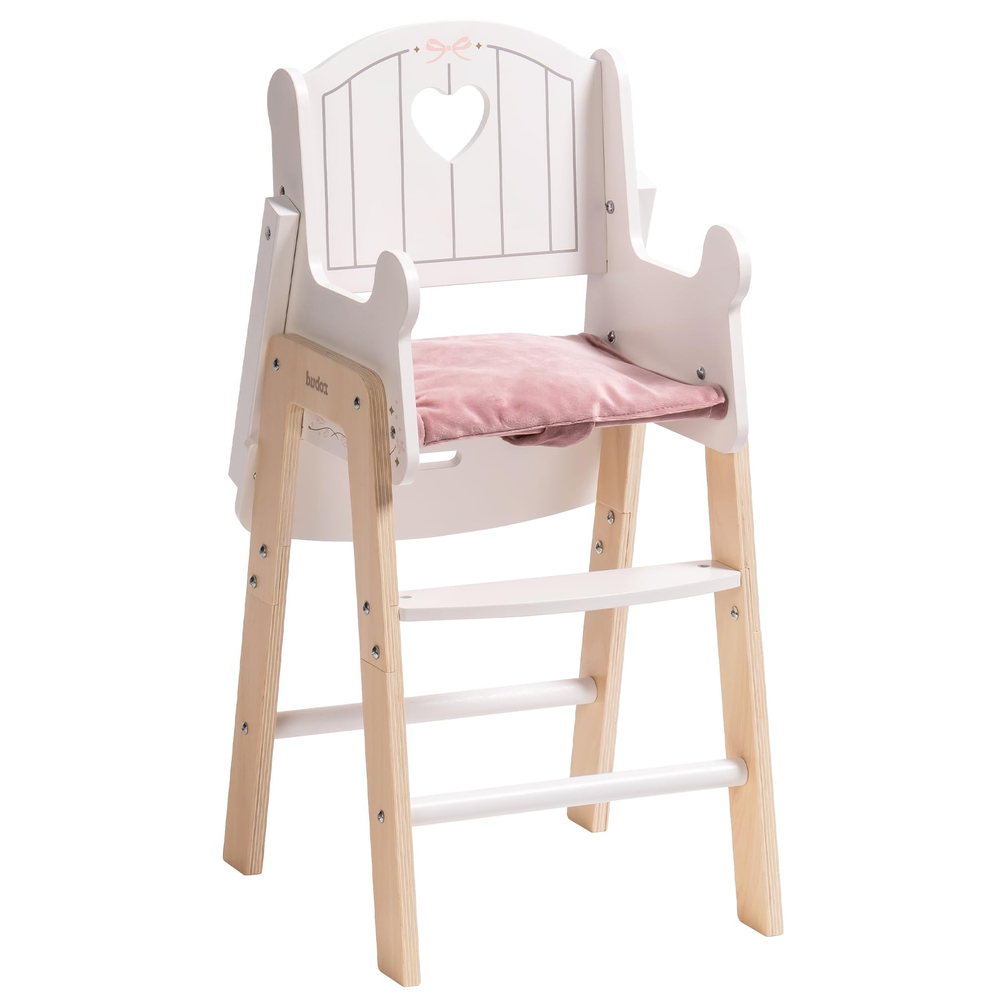 White Wooden Doll High Chair with Pink Cushion