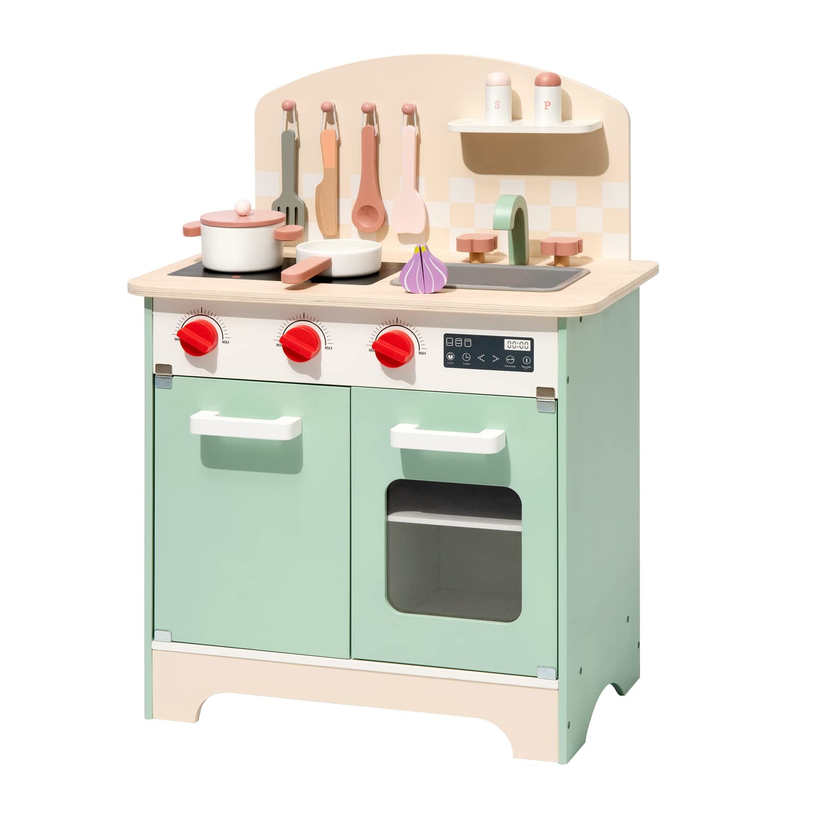 Robud Pretend Play Kitchen Set for Kids,Wooden Kitchen Playset Gift for Toddlers 3+,Green
