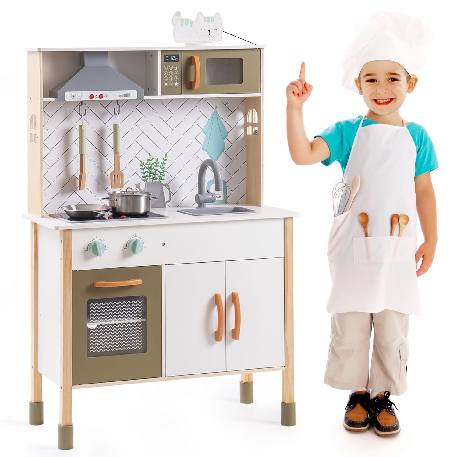 Robud Pretend Play Wooden Play Kitchen Set for Toddlers Kids, Large ...