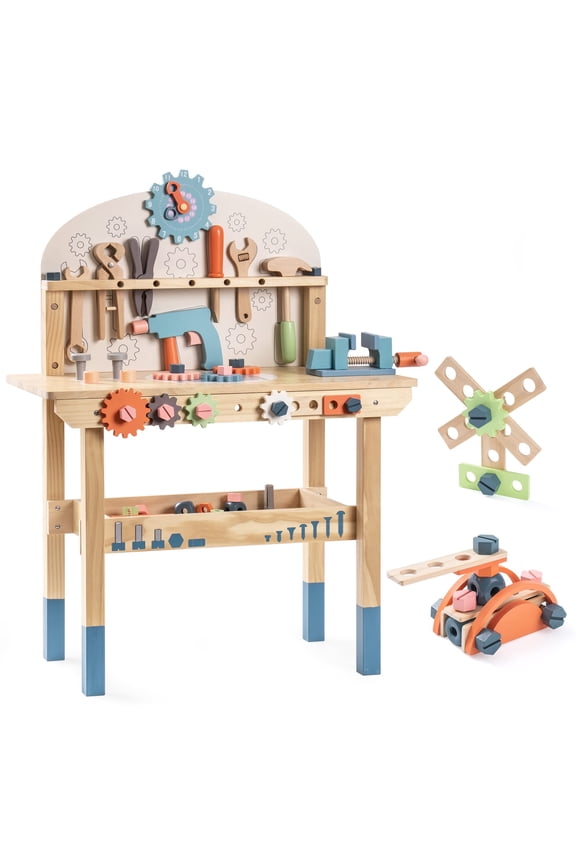 Pretend Play Workbench Toddler Workshop, Large Wooden Construction Set for Children 3+ Years