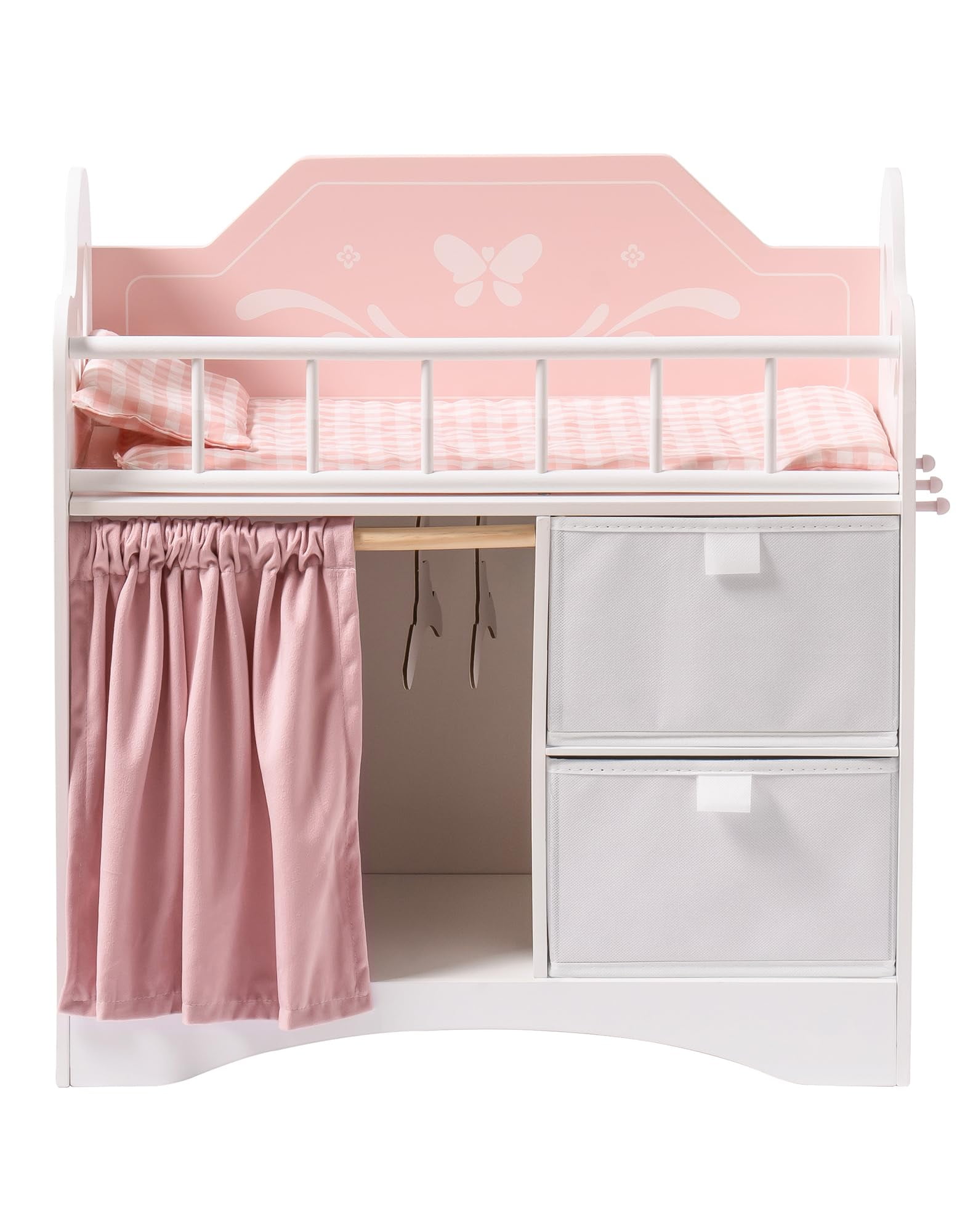 Robud Victoria Doll Crib Wooden Baby Doll Cradle with Storage and Bedding Pretend Play Furniture ...