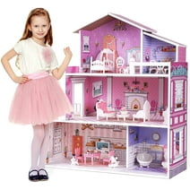 Robud Victoria Wooden Dollhouse for Kids with 24pcs Furniture Preschool Dollhouse House Toy for Toddlers Girls