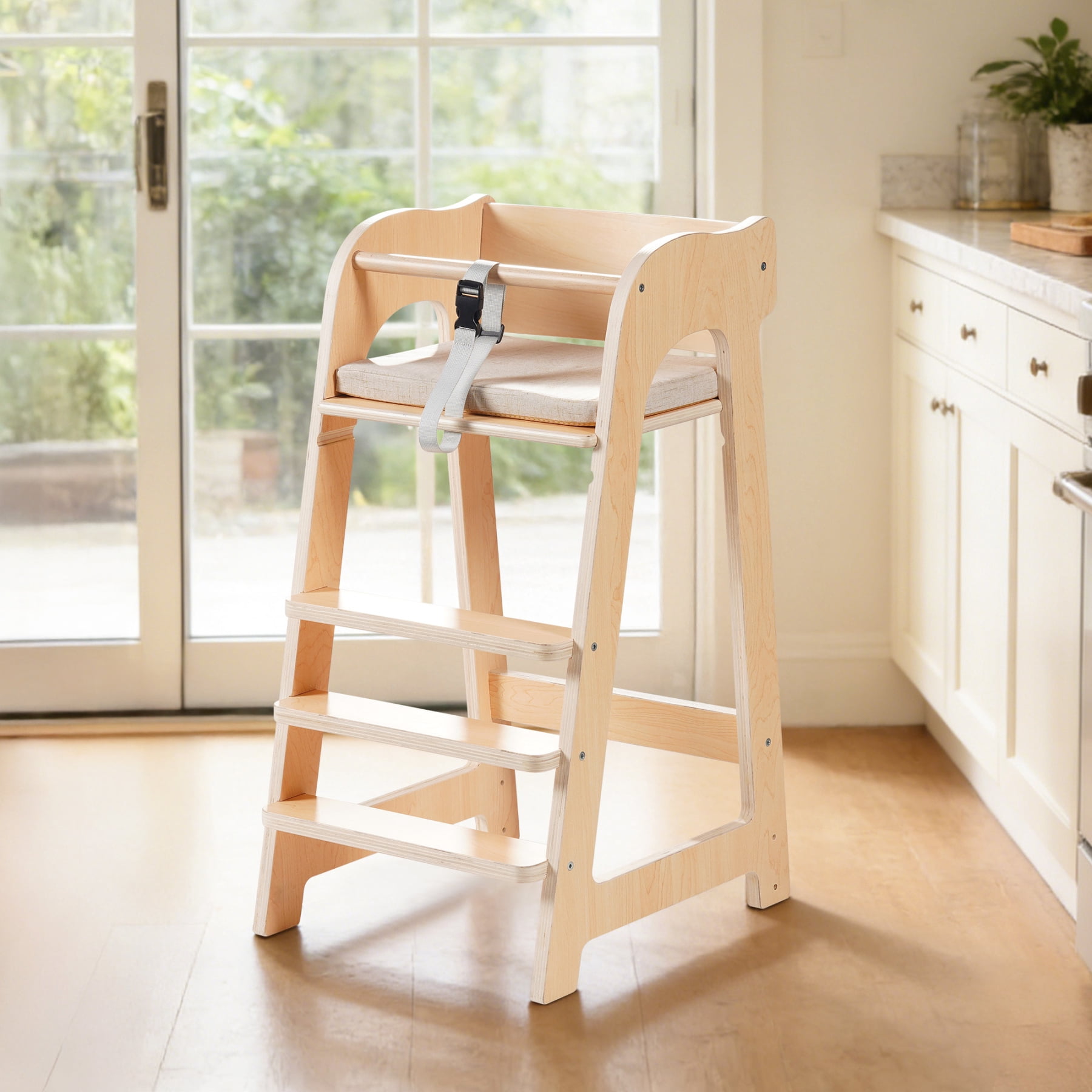 Robud Wooden Adjustable High Chair for Baby & Kids, Multifunctional Toddler Chair with Safety Belt, Convertible to Study Desk Chair, 6 Months to Teen Years, 40kg Capacity