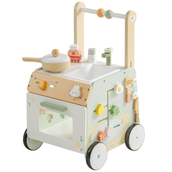 Robud Wooden Baby Push Walker Montessori Learning Adjustable Toy with Activity Panel & Safety Wheels, Prevent O-Shaped Legs, for 10-12 Months 1 2 3 Years Old Girls Boys