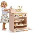 thumbnail image 1 of Robud Wooden Dishwasher Playset for Kids - Pretend Kitchen Sink with Faucet, Turning Knobs, Dish Rack & Tableware for Toddler Role Play Toy Ages 3+, Pink, 1 of 12