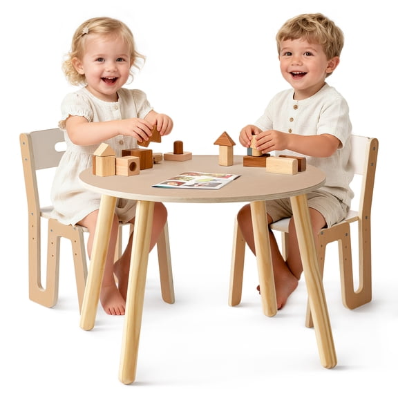 Robud Wooden Toddler 2 Chair and Talbles Set, Sturdy Round Table  Erasable Graffiti Desktop Kids Chairs, Classroom/Daycare/Home, Children Multi-Activity Table for Ages 3+