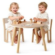 Robud Wooden Toddler 2 Chair and Talbles Set, Sturdy Round Table Erasable Graffiti Desktop Kids Chairs, Classroom/Daycare/Home, Children Multi-Activity Table for Ages 3+