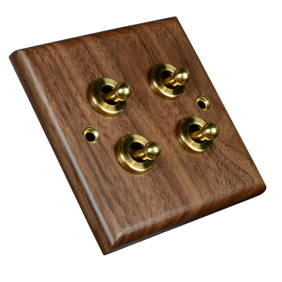 Robust 12 Way Toggle Light Switch In Premium Walnut Wood And Brass Handle 4 Gang