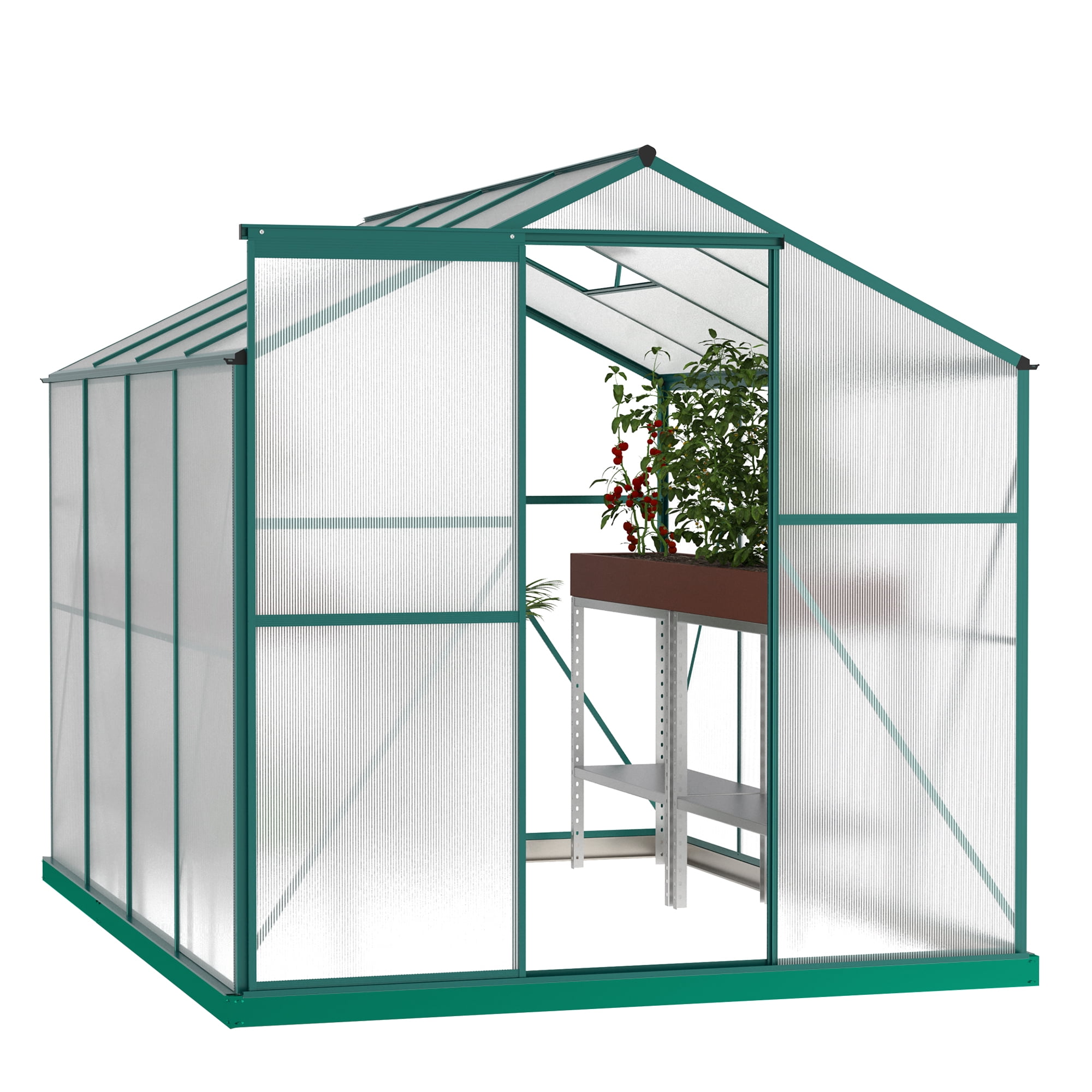 Robust 6x8FT Greenhouse with Powder-Coated Aluminum Frame - UV-Resistant Panels, Sliding Door, Rain Gutters, Ventilation Window - Ideal for Gardening and Plant Protection