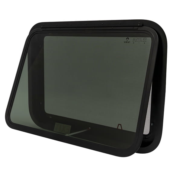 Robust RV Caravan Hinged Window, Black Aluminum, 3.2mm Tempered Glass, Manual Open, Suitable for Trailers and Pickup Trucks, 30*22in