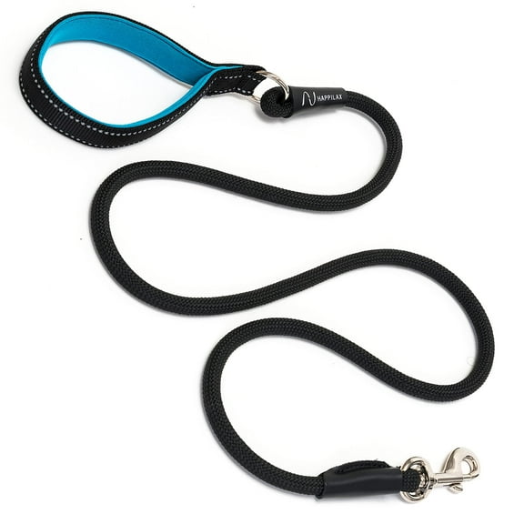Robust Rope Dog Leash With Padded Handle Reflective Hand Loop Black