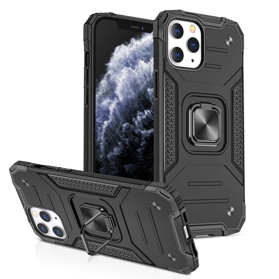Robust Series Dual Layer Hybrid Case with Ring Stent Finger Loop for iPhone 12 / iPhone 12 Pro - Black