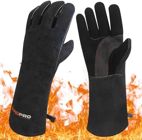 16" Welding Gloves - Extra Long Leather Gloves For MIG, Stick Welding & Fireplace Use