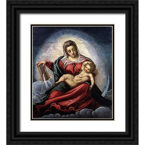 Robusti, Jacopo 15x17 Black Ornate Wood Framed with Double Matting Museum Art Print Titled - The Madonna and Child