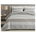 thumbnail image 1 of Robyn 3-Piece Neutral Taupe Gray White Floral Hibiscus Flower Patchwork Striped Quilt Set - Pre-Washed Cotton Coverlet - Lightweight Reversible Bedspread, King Size Hibiscus Striped Patchwork Taupe, 1 of 9