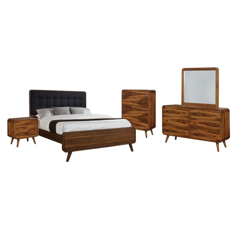 Robyn Bedroom Set With Upholstered Tufted Headboard Dark Walnut