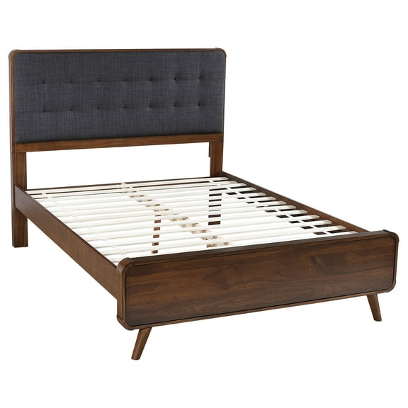 Robyn Eastern King Bed with Upholstered Headboard Dark Walnut