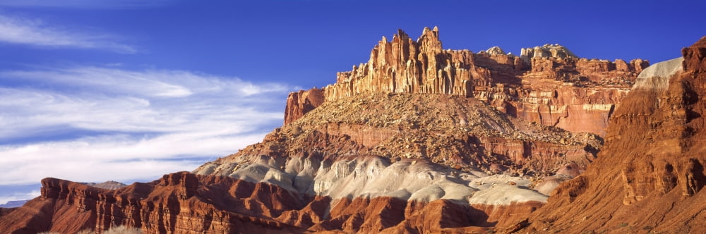 Roc Formations in Capitol Reef National Park against blue sky Utah USA Canvas Art - Panoramic Images (27 x 9)