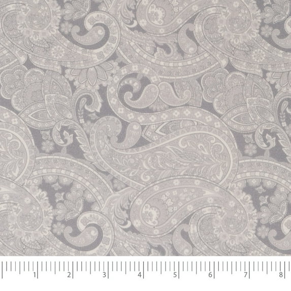 Roc-Lon 100% Cotton, 108" Wide, Quilt Backing, Prints, Paisley Grey, Cut By Yard