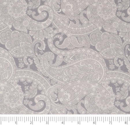 Roc-Lon 100% Cotton, 108" Wide, Quilt Backing, Prints, Paisley Grey, Cut By Yard
