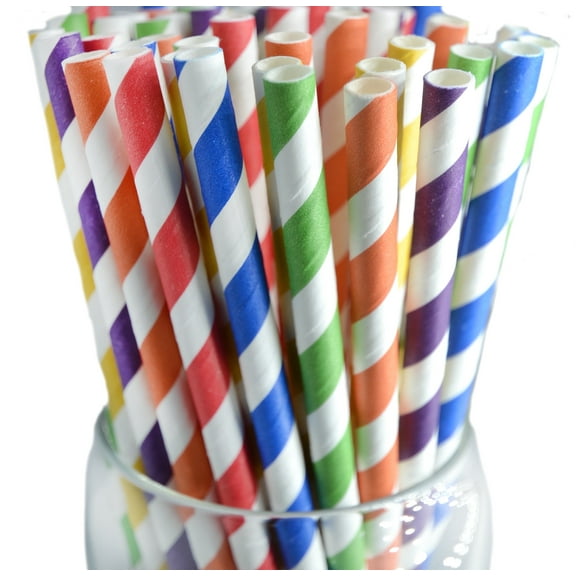 Roc Paper Straws Majestic Rainbow Striped Wrapped Paper Straws 300 Count Box