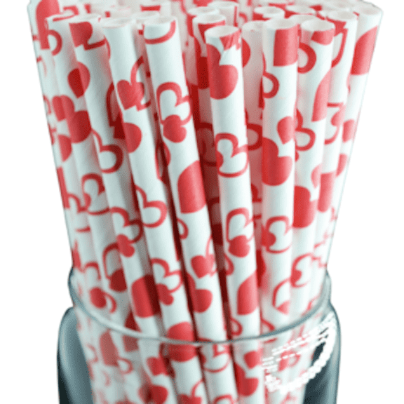 Roc Paper Straws Valentine's Day Red Heart Paper Drinking Straws