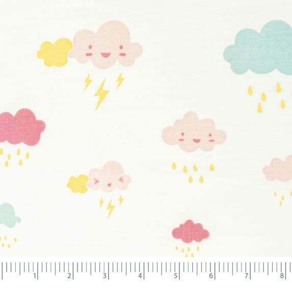 Roc-lon 100% Organic Cotton, 60"/61", Sewing Craft Fabric, Printed Muslin, Cloud, 2 Yard