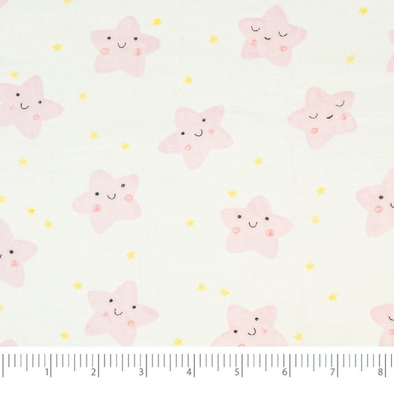 Roc-lon 100% Organic Cotton, 60"/61", Sewing Craft Fabric, Printed Muslin, Star, Cut by Yard