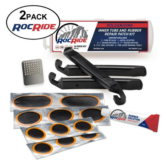 RocRide 16 Piece Inner Tube Patch Bicycle Tire Repair Kit. Also for ATVs, BMX and Motorcycles. (2-Pack)