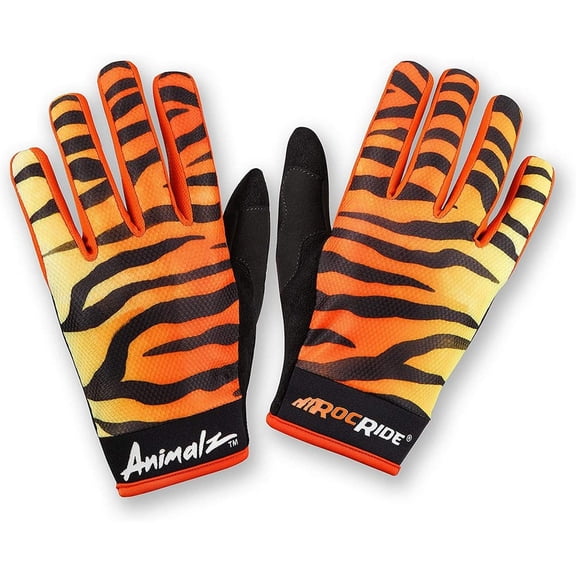 RocRide Animalz Orange Tiger Full Finger Cycling Gloves for Mountain Biking, Road and BMX. Womens Large.