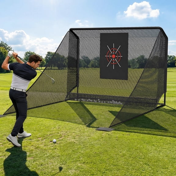 RocVanc 10x7.5 ft Golf Practice Hitting Net with Frame, Netting, Target and Accessories for Driving & Chipping Aid Indoor or Outdoor