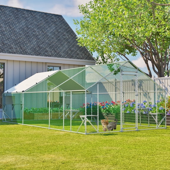 RocVanc 236" Outdoor Cat Enclosure, Extra Large Walk-in Cat House, Metal Cat Catio for Multiple Cats w/ Waterproof Cover, 6 Platforms & 2 Resting Box