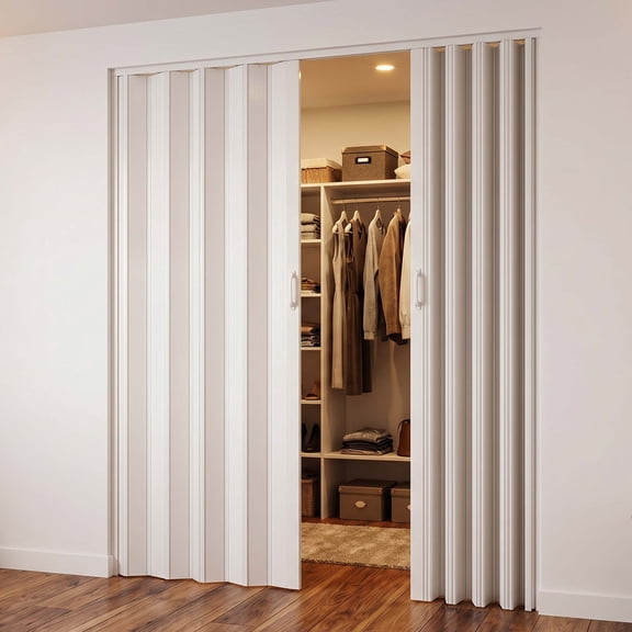 RocVanc 59"x80" White PVC Accordion Door Heavy Duty Double Opening Folding Door for Closet Pantry