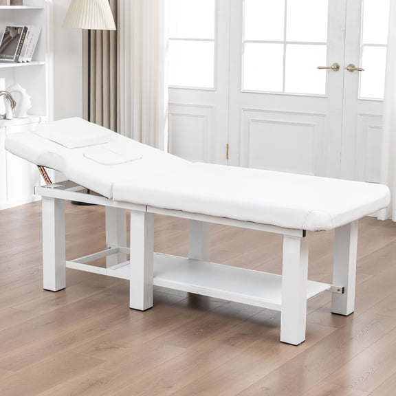 RocVanc Heavy Duty Massage Table Stationary Massage Bed Wide Spa Lash Bed Tattoo Bed with Backrest Treatment Table Physical Therapy Table, Metal Frame 27.5'' Wide 73'' Long White