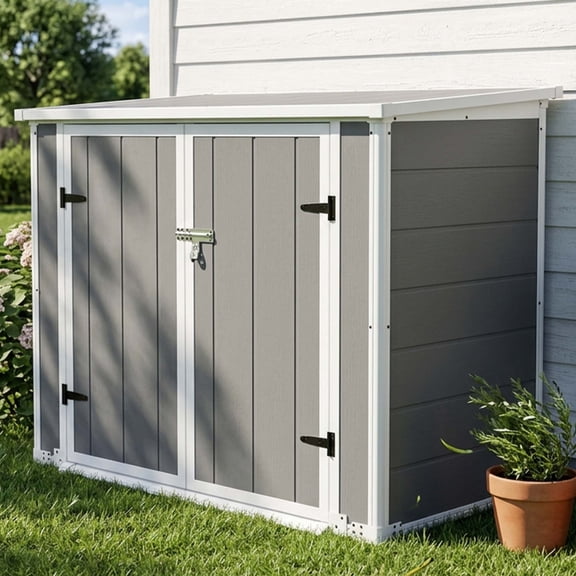RocVanc Resin Outdoor Storage Shed, 34 CU.FT Trash Can Storage Shed, Waterproof Garden Tool Cabinet for Yard Tools, Pool Toys, Gray