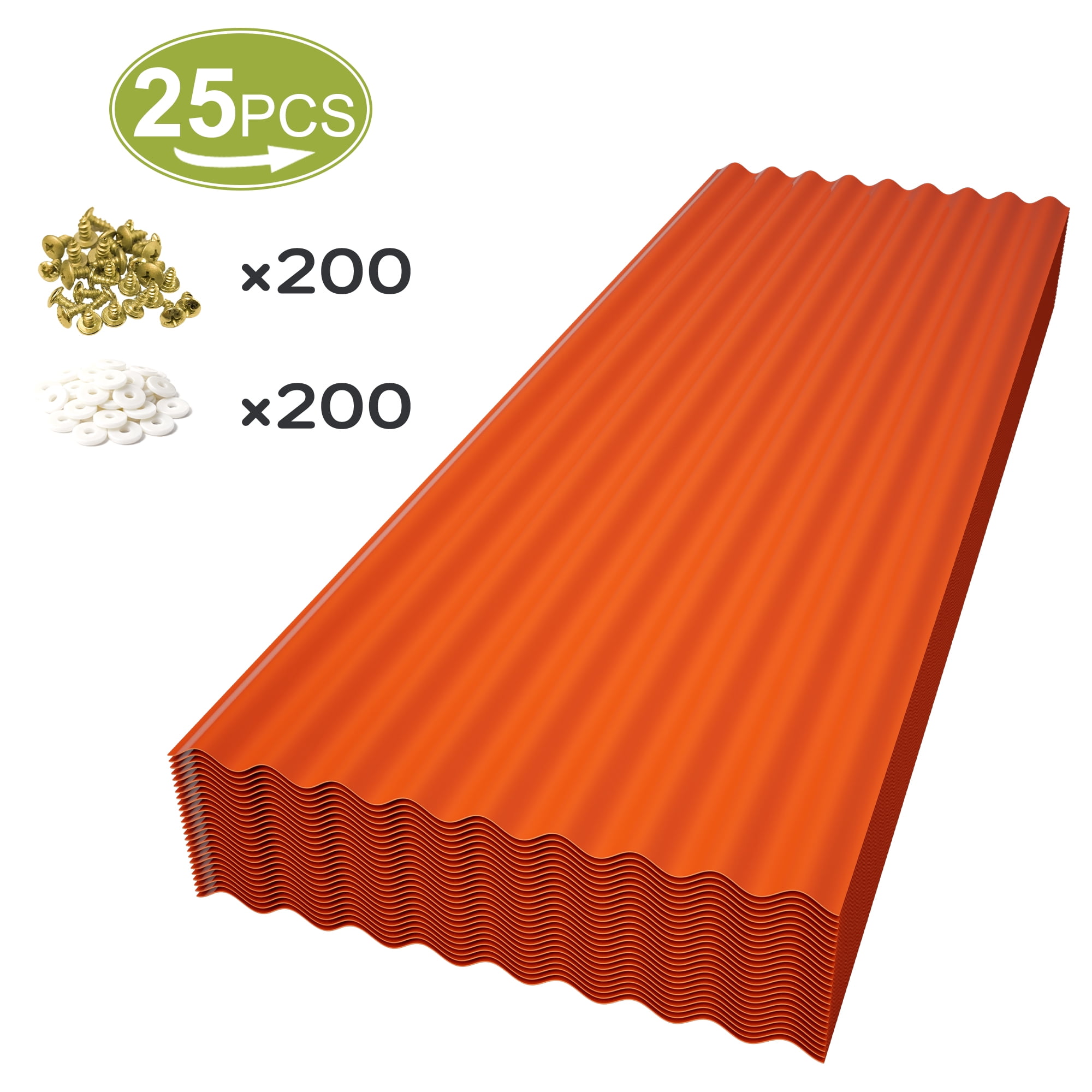 RocVanc Resin Roof Panels, 25 Piece Set, 216 Sq ft, High Strength PVC, Heavy Duty Plastic Roofing Sheets Orange Rectangle