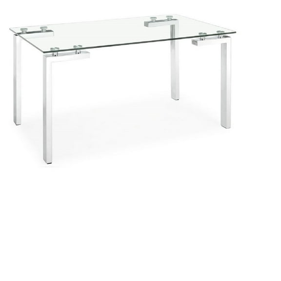 Roca Clear Rectangle Glass Top Dining Table With Chrome Metal Base