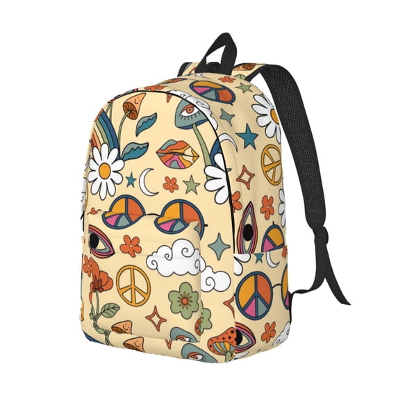 Rocae 70s Hippie Style for Durable Canvas Backpack Leisure Large Bag Travel Rucksack Multi-function Backpack