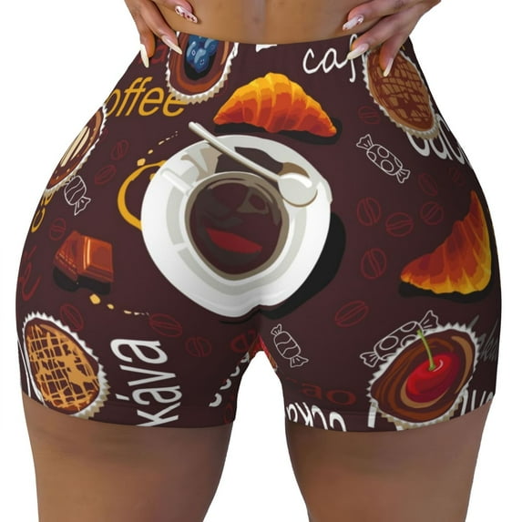 Rocae A Cup Of Black Coffee On A Saucer for Women's Quick-Dry Running Shorts,Ladies Active Athletic Apparel Yoga Workout Gym Running Volleyball Spandex Shorts Large