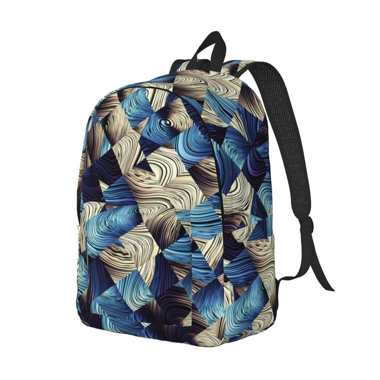 Rocae Abstract Blue Squares for Durable Canvas Backpack Leisure Large Bag Travel Rucksack Multi function Backpack Small